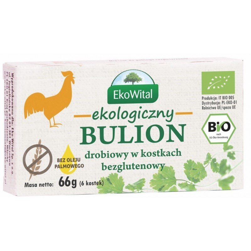 Bulion drobiowy w kostkach bez oleju palmowego BEZGL. BIO 66 g - EKOWITAL