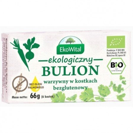 Bulion warzywny w kostkach bez drożdży, bez oleju palmowego BEZGL. BIO 60 g - EKOWITAL