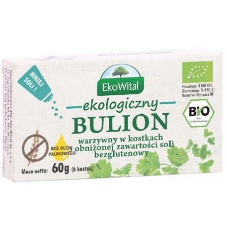 Bulion warzywny w kostkach o obniżonej zawartości soli bez oleju palmowego BEZG. BIO 60 g - EKOWITAL