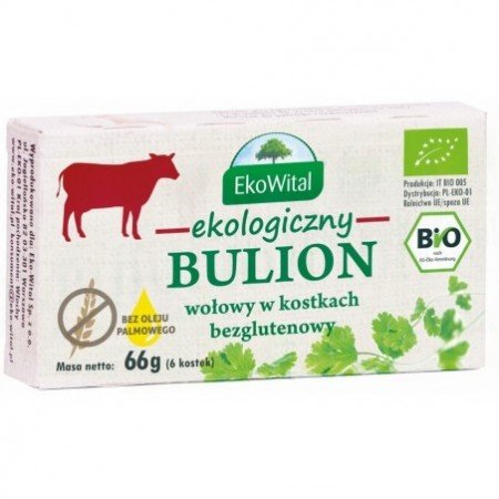 Bulion wołowy w kostkach bez oleju palmowego BEZGL. BIO 66 g - EKOWITAL