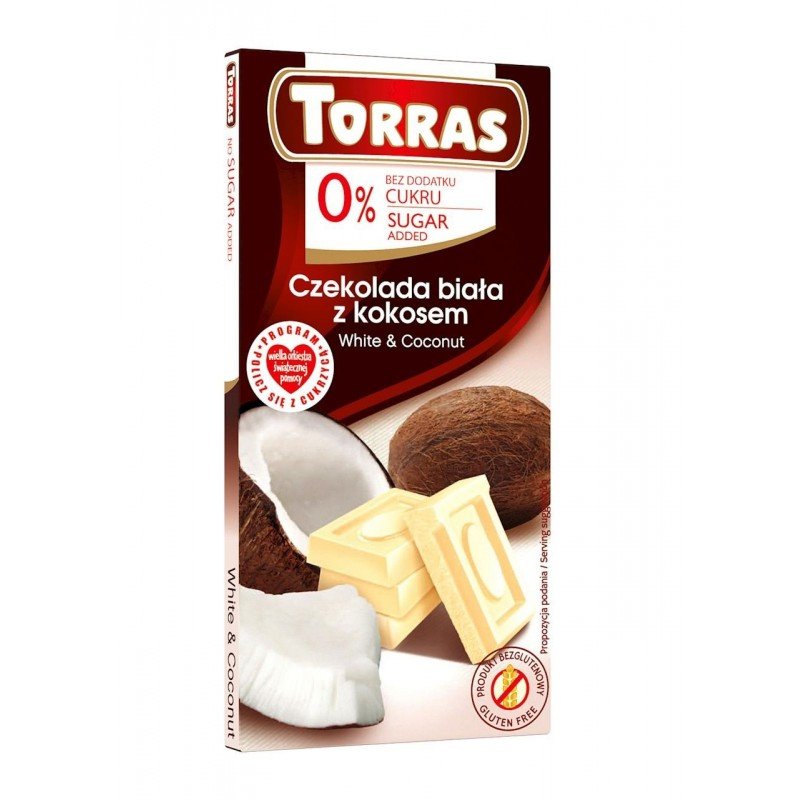 CZEKOLADA BIAŁA Z KOKOSEM BEZ DODATKU CUKRU BEZGLUTENOWA 75 g - TORRAS