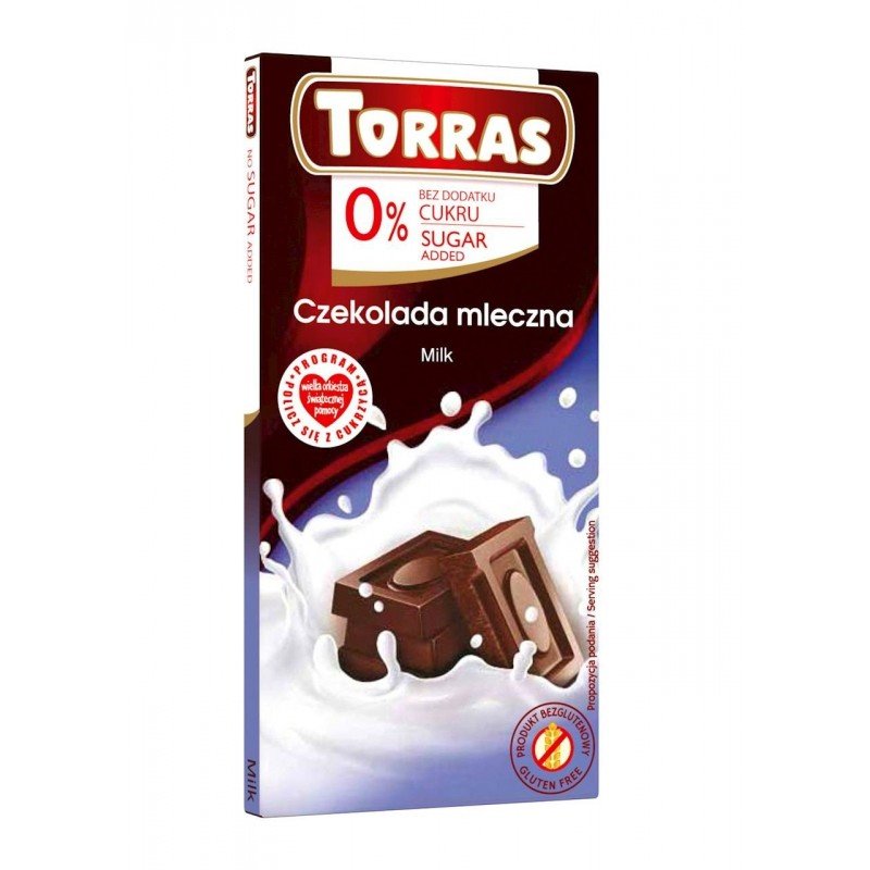CZEKOLADA MLECZNA BEZ DODATKU CUKRU BEZGLUTENOWA 75 g - TORRAS