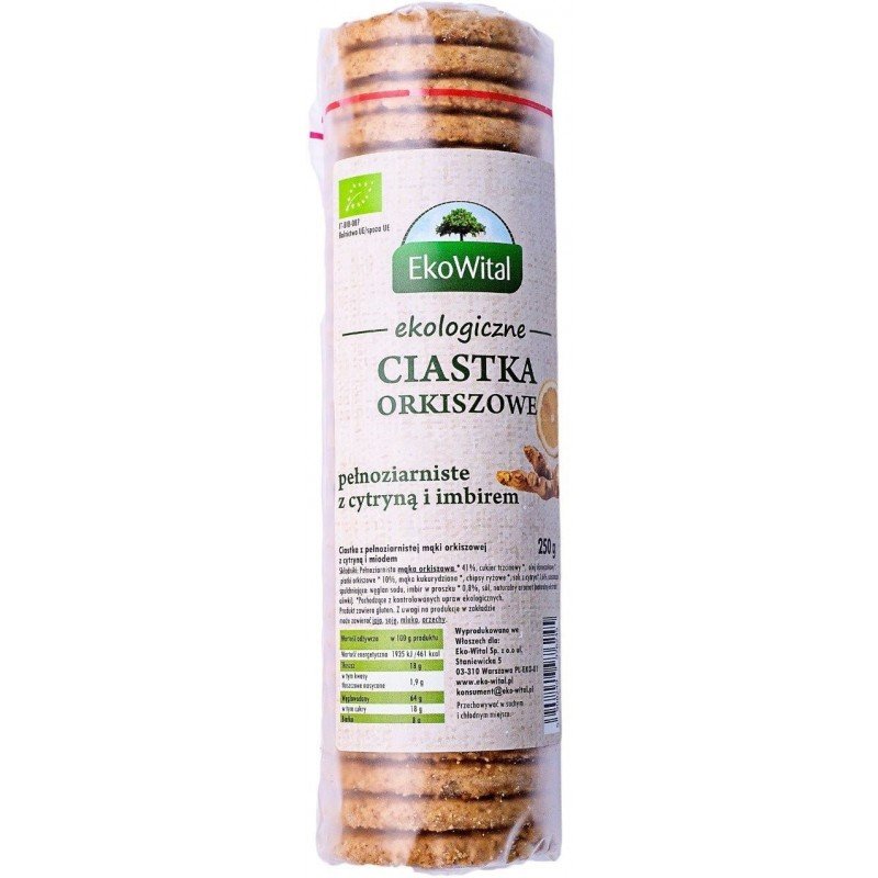 Ciastka orkiszowe pełnoziarniste z cytryną i imbirem BIO 250 g - EKOWITAL