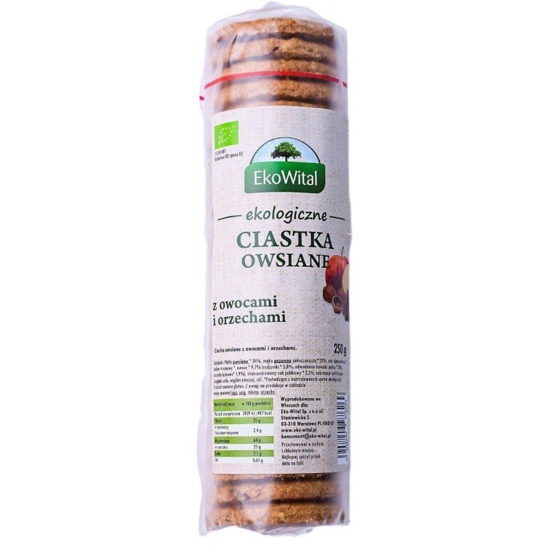 Ciastka owsiane z owocami i orzechami BIO 250 g - EKOWITAL