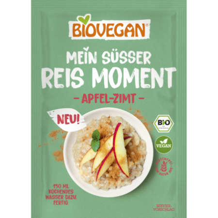 DESER RYŻOWY INSTANT Z JABŁKIEM I CYNAMONEM BEZGLUTENOWY BIO 58 g – BIOVEGAN