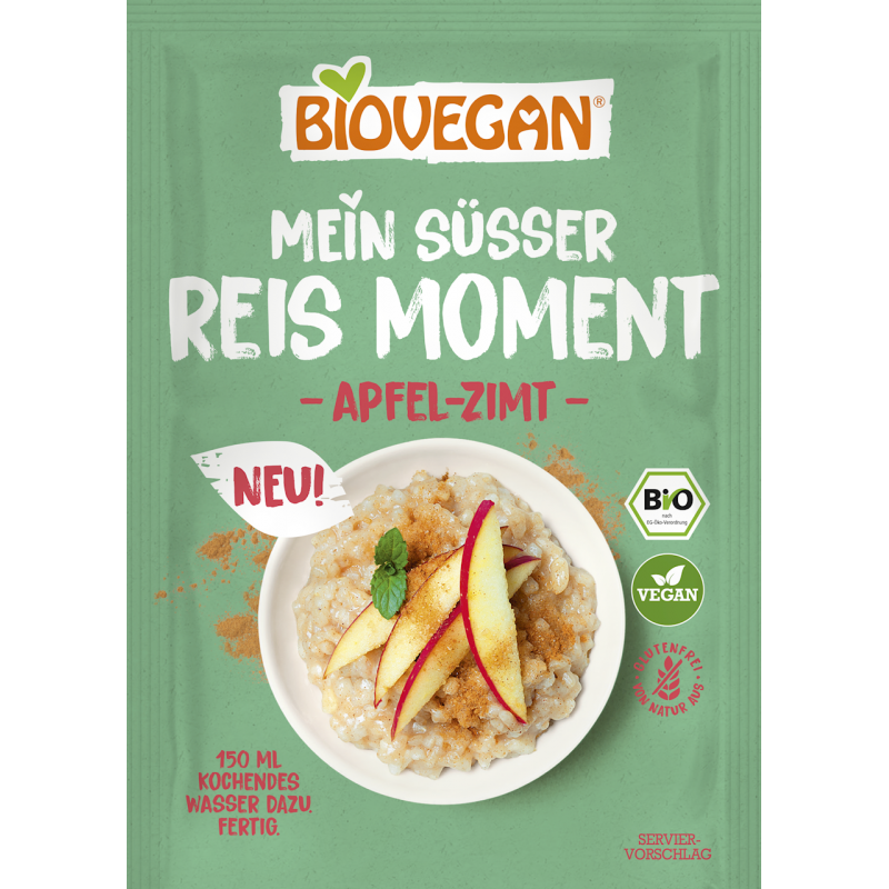 DESER RYŻOWY INSTANT Z JABŁKIEM I CYNAMONEM BEZGLUTENOWY BIO 58 g – BIOVEGAN