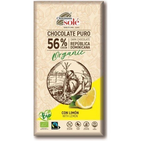 Czekolada gorzka 56% kakao z cytryną BIO 100 g - SOLE