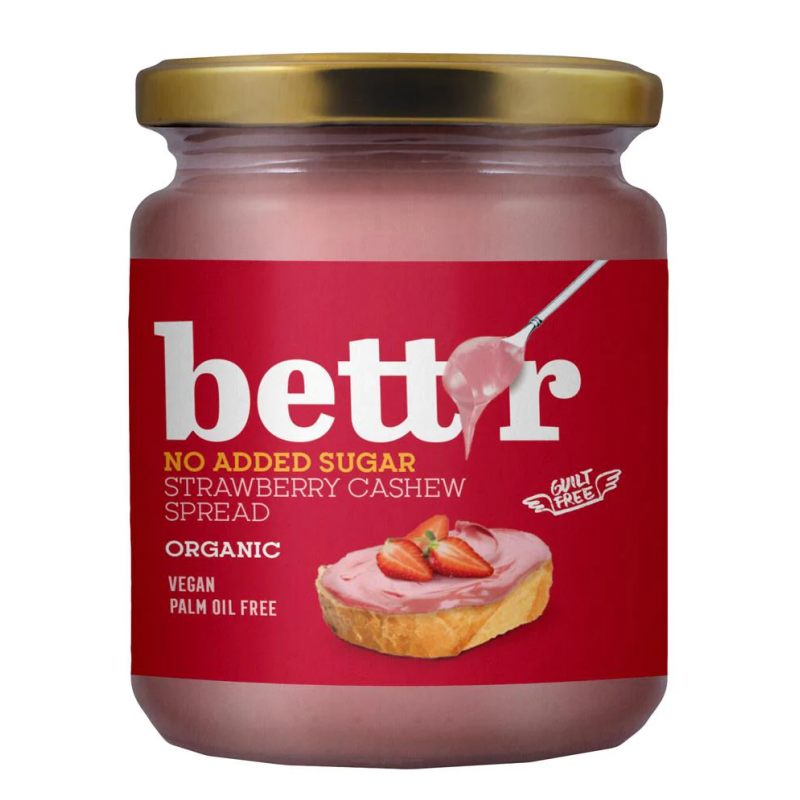 KREM Z ORZECHÓW NERKOWCA TRUSKAWKOWY BEZ DODATKU CUKRU BIO 250 g - BETT'R