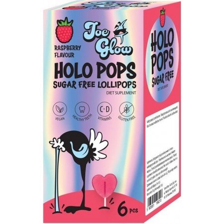 HOLOPOPS lizak bez cukru o smaku malinowym z wit C i D (6szt) 36g - JOE GLOW