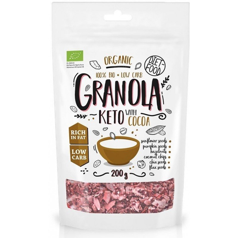 Keto granola z kakao i olejkiem pomarańczowym BIO 200 g - DIET FOOD