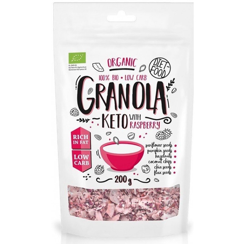 Keto granola z malinami BIO 200 g - DIET FOOD