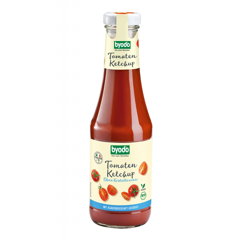 KETCHUP SŁODZONY SYROPEM Z AGAWY BEZGLUTENOWY BIO 500 ml - BYODO