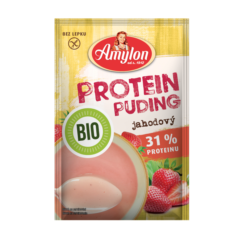 BUDYŃ PROTEINOWY TRUSKAWKOWY BEZ DODATKU CUKRU BEZGLUTENOWY BIO 45 g - AMYLON