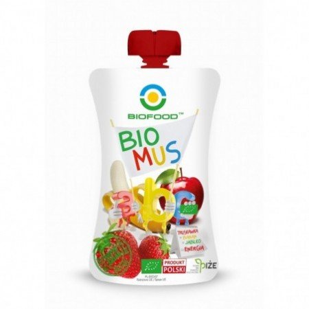 Mus Truskawkowo Bananowo Jabłkowy BIO 90 g - BIOFOOD