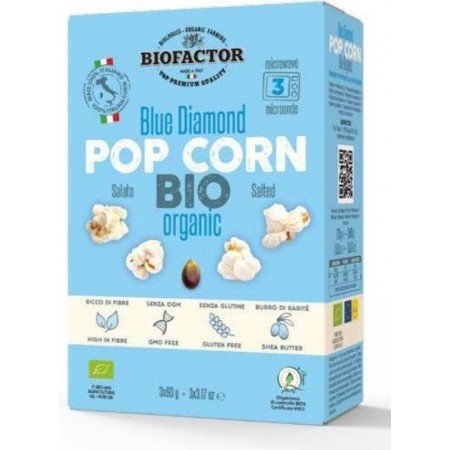 Popcorn niebieski z solą do mikrofalówki BEZGL. BIO 3 x 90 g - BIOFACTOR