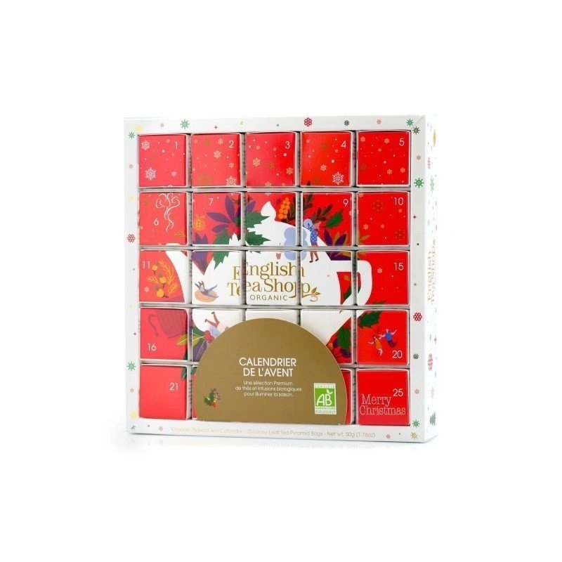 Zestaw herbatek świątecznych Kalendarz Adwentowy PUZZLE czerwony BIO 50g BN - ENGLISH TEA SHOP
